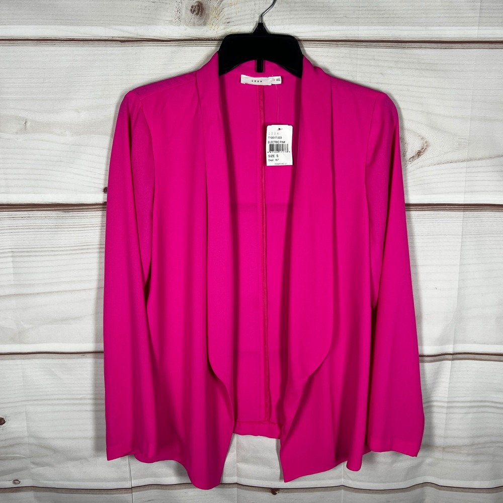 LUSH Shawl Collar Blazer Womens Small Pink Solid Open Front Jacket‎ Long Sleeve
